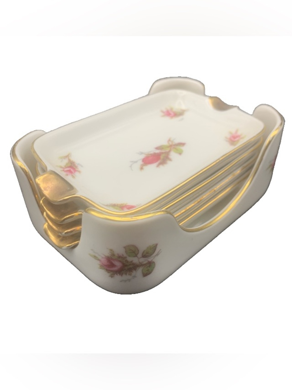 Vintage Ashtray Eschenbach Set Lot of 4 Rose Floral Pattern Bavaria Germany